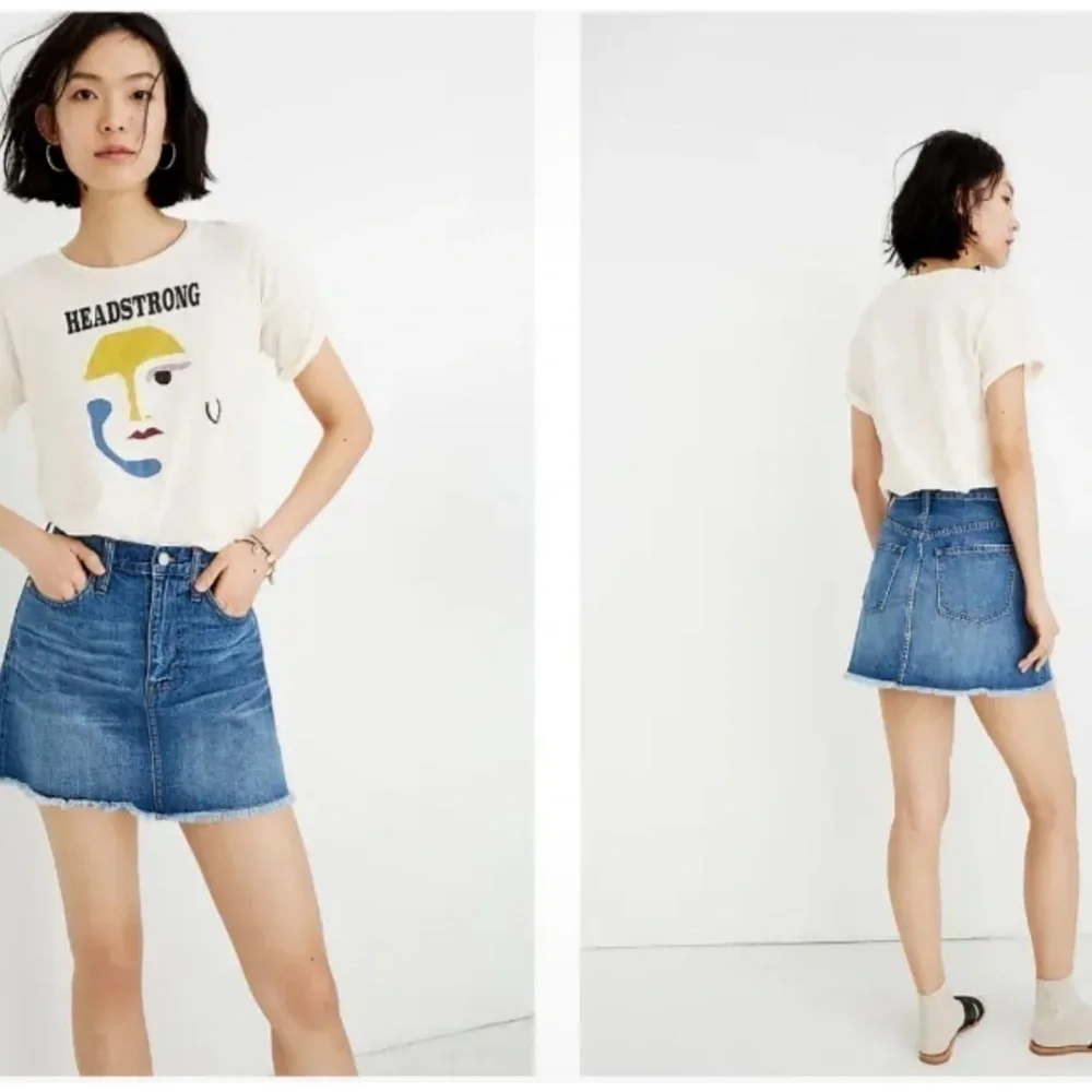 NWT Madewell Sz 30 Rigid Denim A-Line Mini Skirt Blue 100% Cotton Fringe Hem